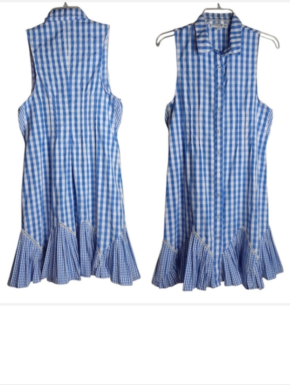 THAKOON Gingham Cotton Mini Dress Cottage Girly Prep Feminine Blue White Check S